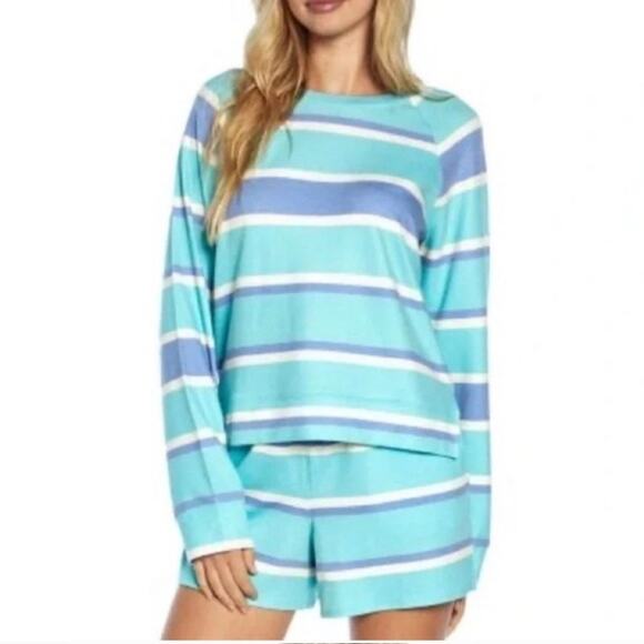 Wildfox Blue Striped Sweatshirt & Short Lounge Set Sz M NWT - Picture 1 of 13